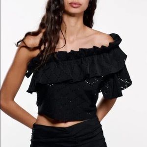ZARA Embroidered Eyelet Ruffle Top